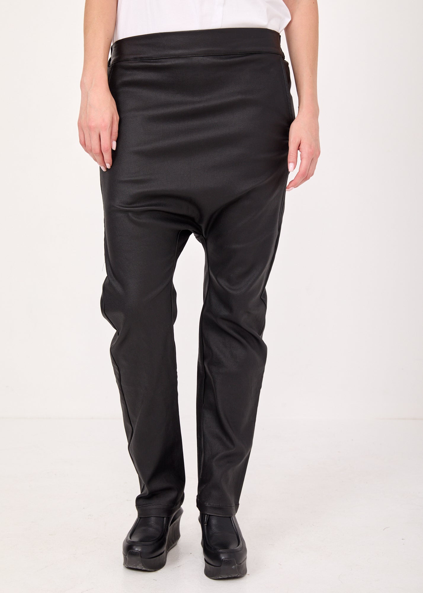 Black faux leather boy pants