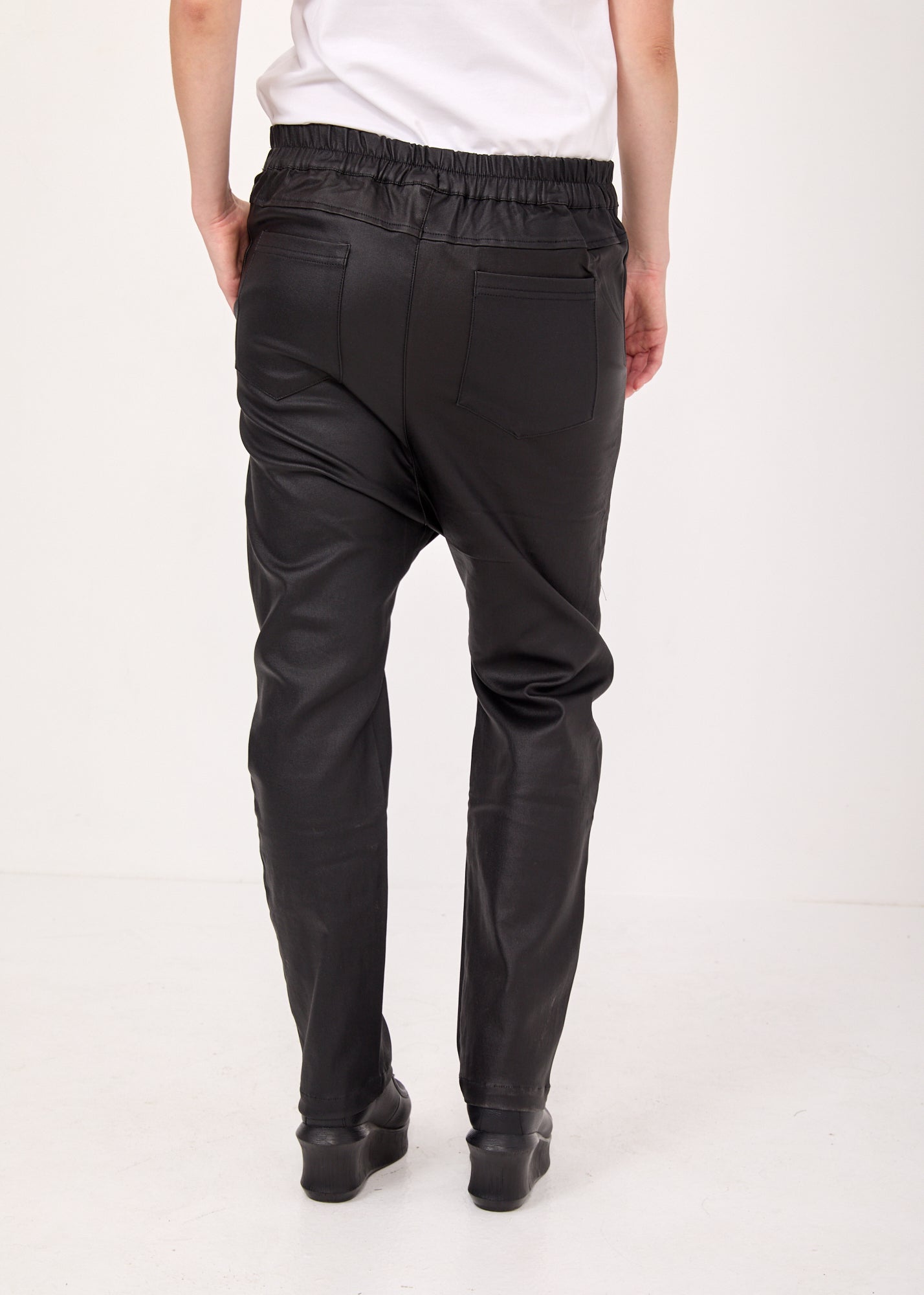 Black faux leather boy pants