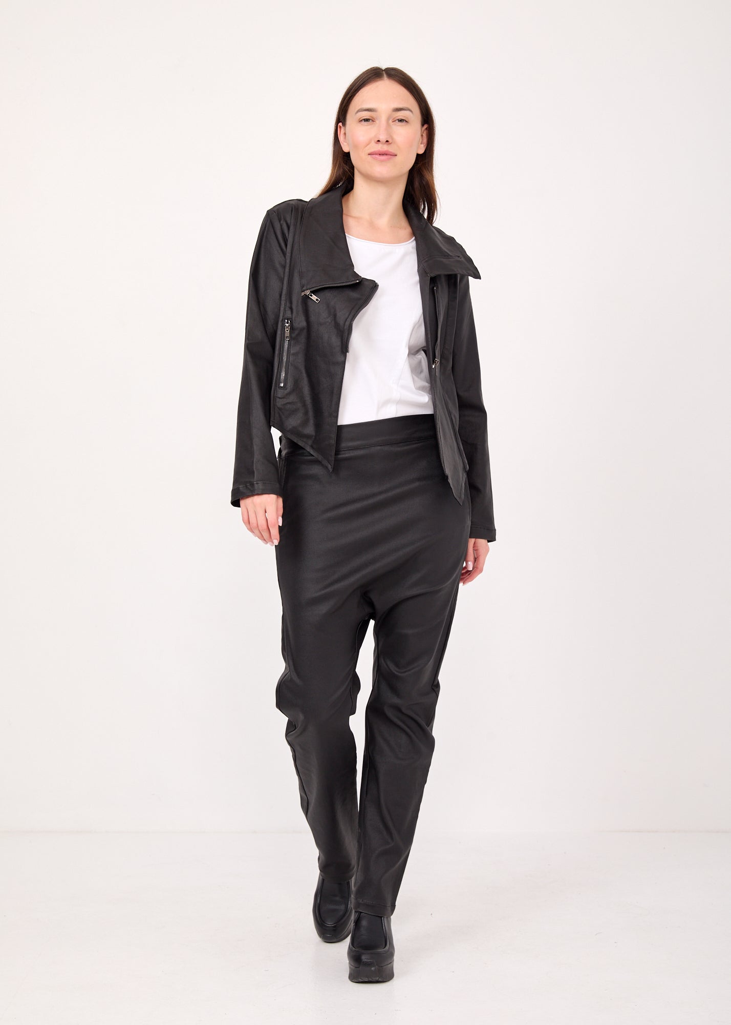 Black faux leather boy pants