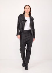 Black faux leather boy pants