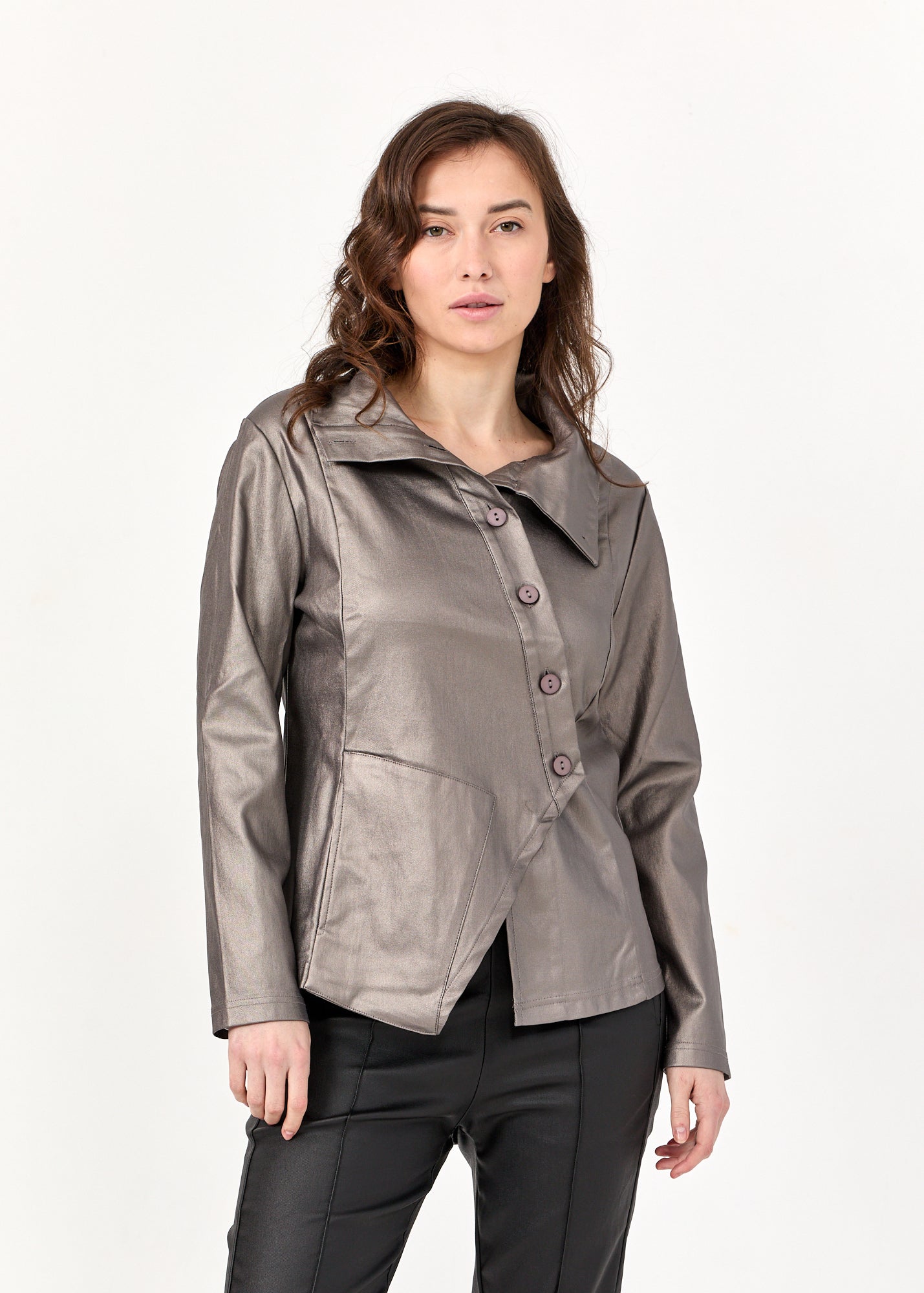 ג'קט דמוי עור רכיסה אלכסונית ורוד