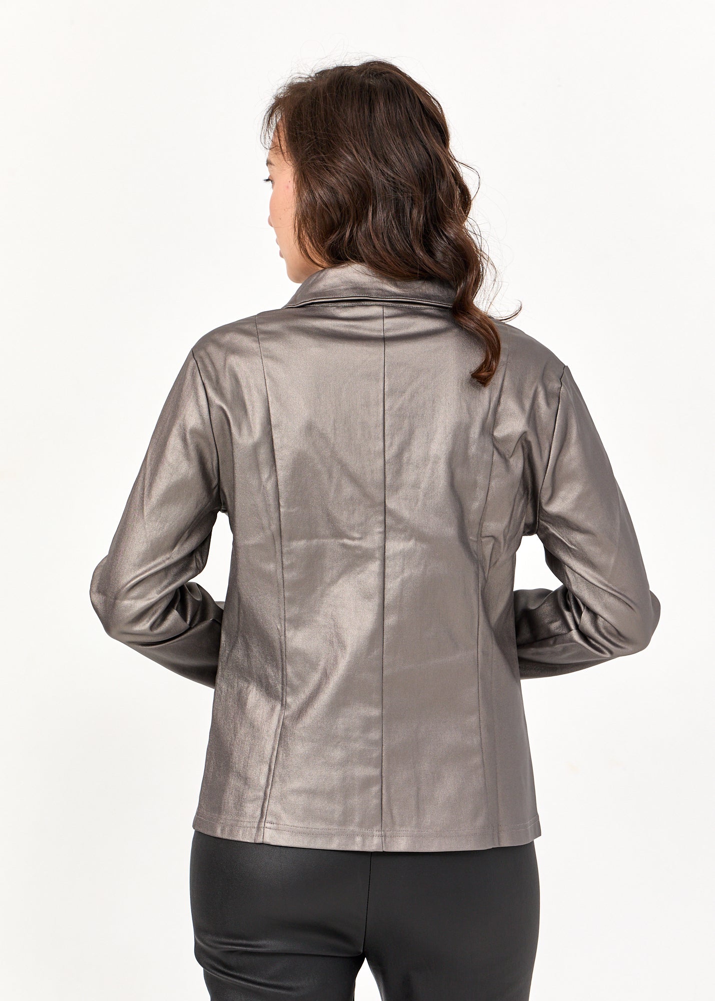 ג'קט דמוי עור רכיסה אלכסונית ורוד