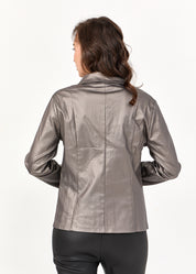 ג'קט דמוי עור רכיסה אלכסונית ורוד