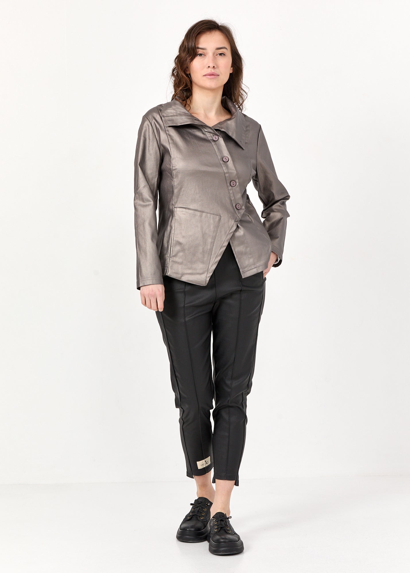 ג'קט דמוי עור רכיסה אלכסונית ורוד