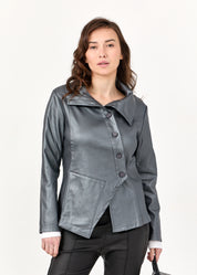 Leather-like jacket diagonal fold silver