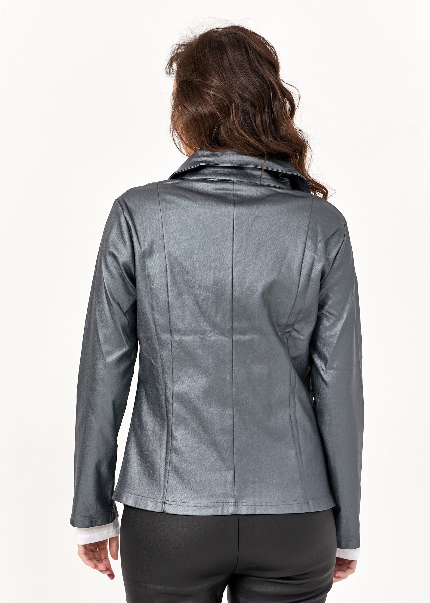 Leather-like jacket diagonal fold silver