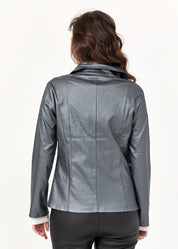 Leather-like jacket diagonal fold silver