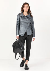 Leather-like jacket diagonal fold silver