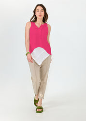 גופייה עם חצי כפתרה ורוד פוקסיה