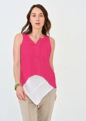 גופייה עם חצי כפתרה ורוד פוקסיה