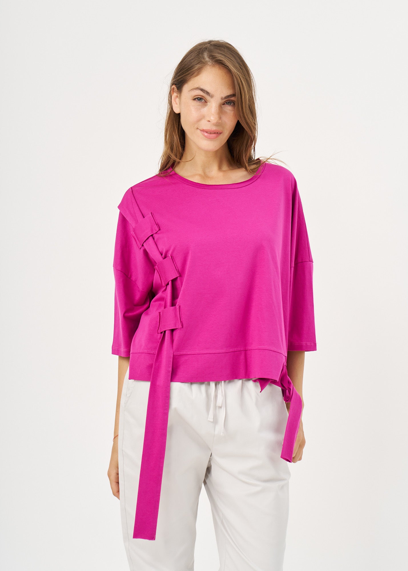 חולצה שרוול קצר סרט בצד סגול