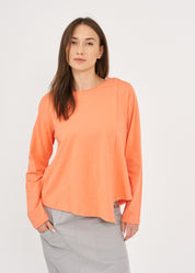 חולצה שרוול ארוך אסימטרית קפל לאורך כתום