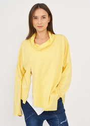 סווטשירט צווארון גולף שילוב בד אריג צהוב