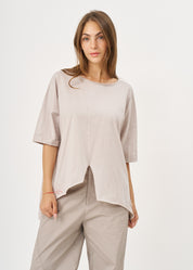 T-shirt with front slit and sleeve pleat Stone