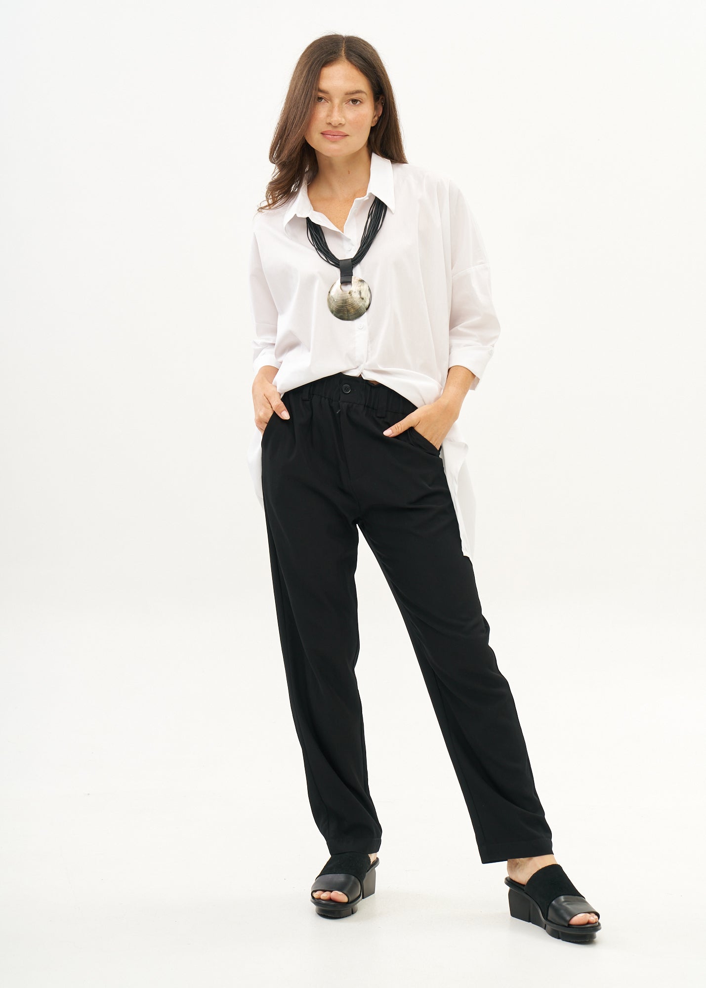 Black ribbon belted pants