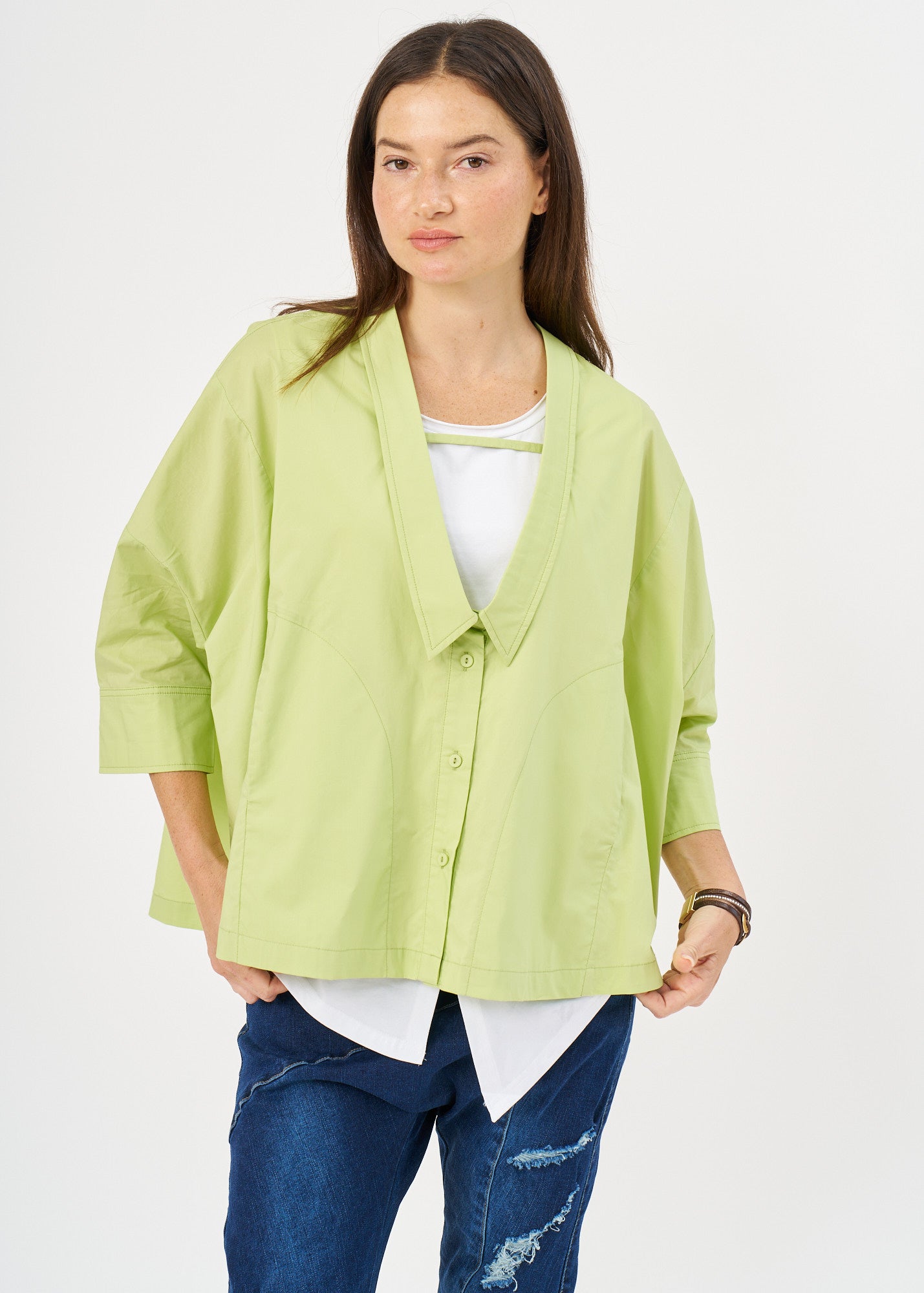 Green deep collar button-down