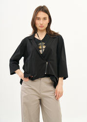 עליונית שרוול 3/4 רוכסן אלכסוני שחור