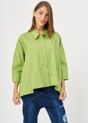 Green button-down shirt with straight pockets