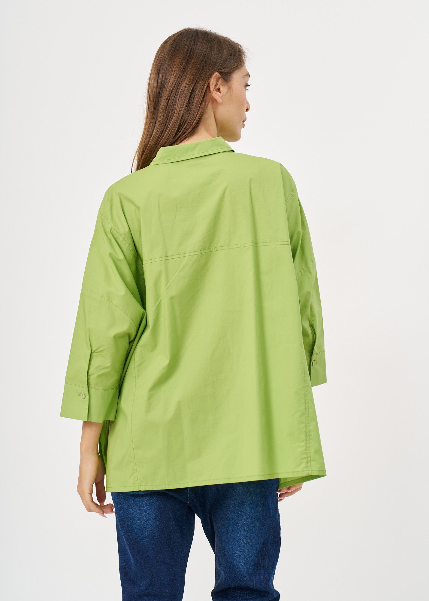Green button-down shirt with straight pockets