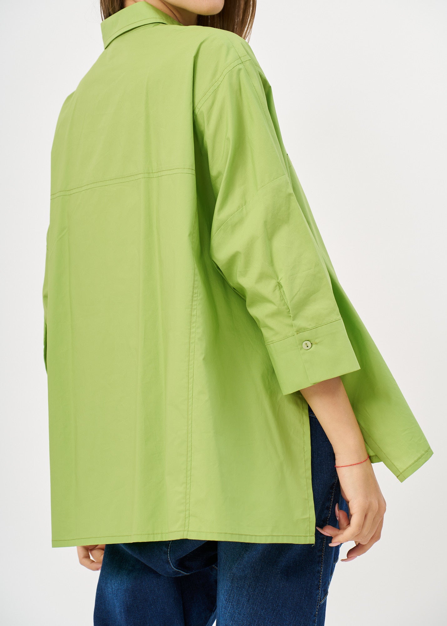 Green button-down shirt with straight pockets