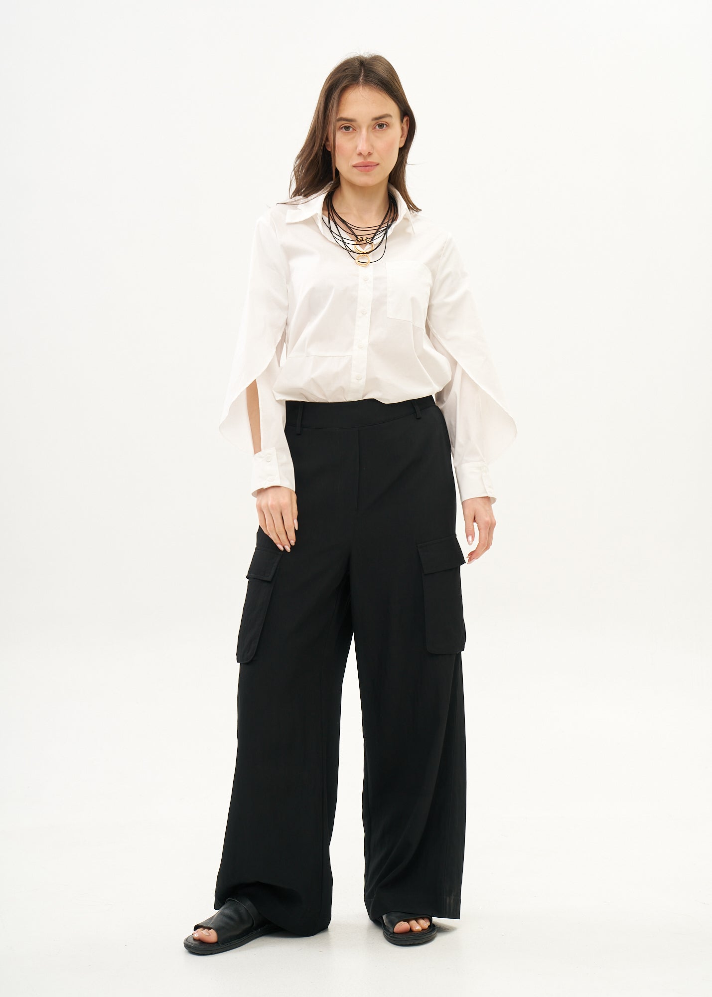 Wide leg pants with pockets, black