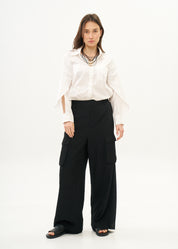 Wide leg pants with pockets, black