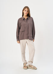 Buttoned long sleeve inverted pocket brown