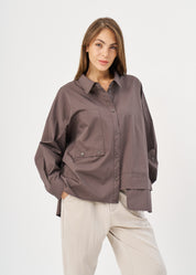 Buttoned long sleeve inverted pocket brown