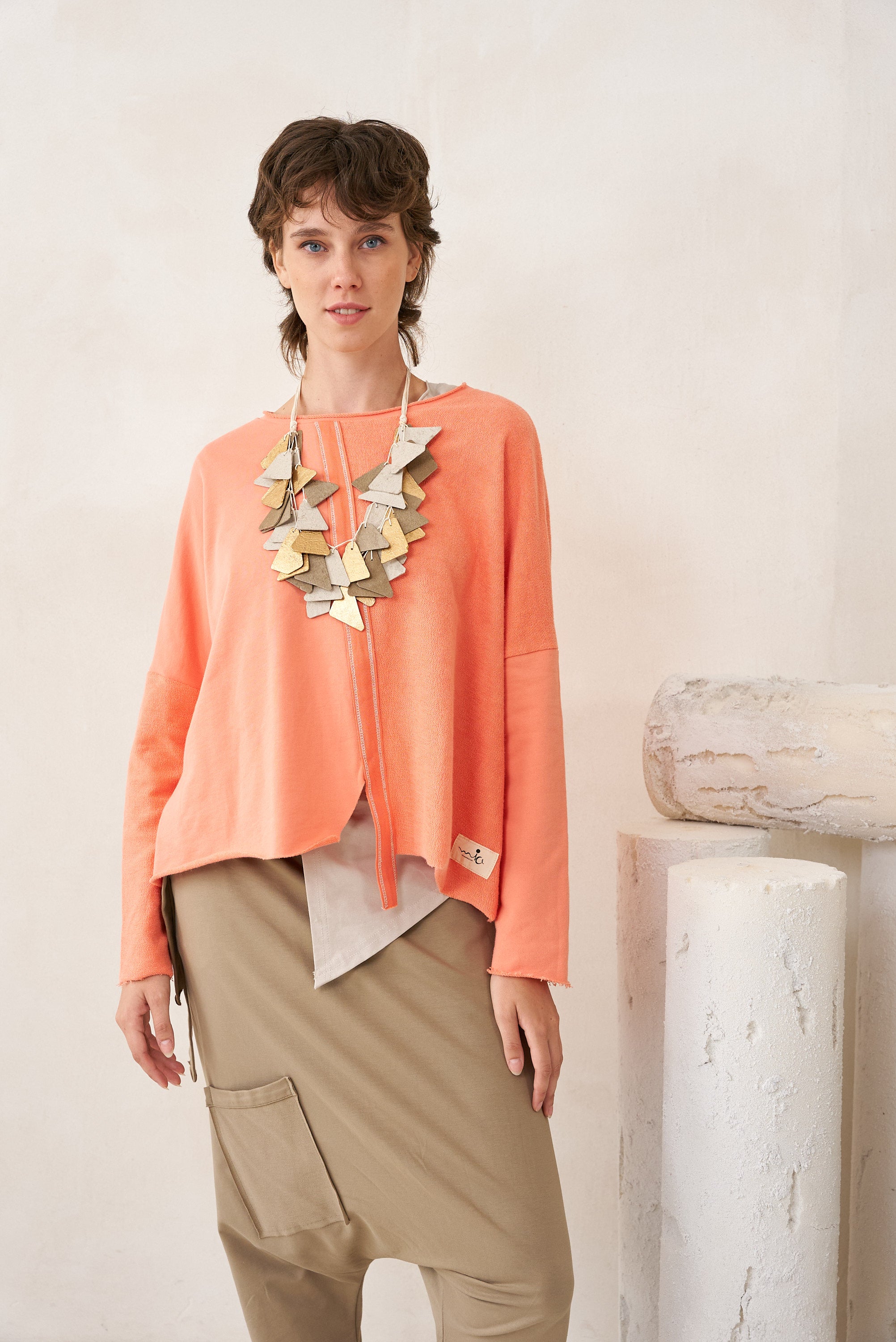 Recycled Paper Necklace Mixed Triangles Gold Beige