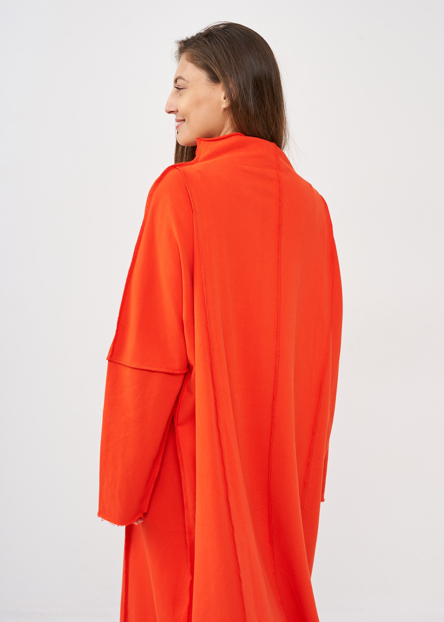 Orange vertical stitching sleeve dress