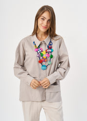 Buttoned long sleeve inverted pocket gray