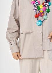 Buttoned long sleeve inverted pocket gray