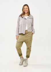 מגפוני עור עם שרוכים ורוכסן אפור ווש