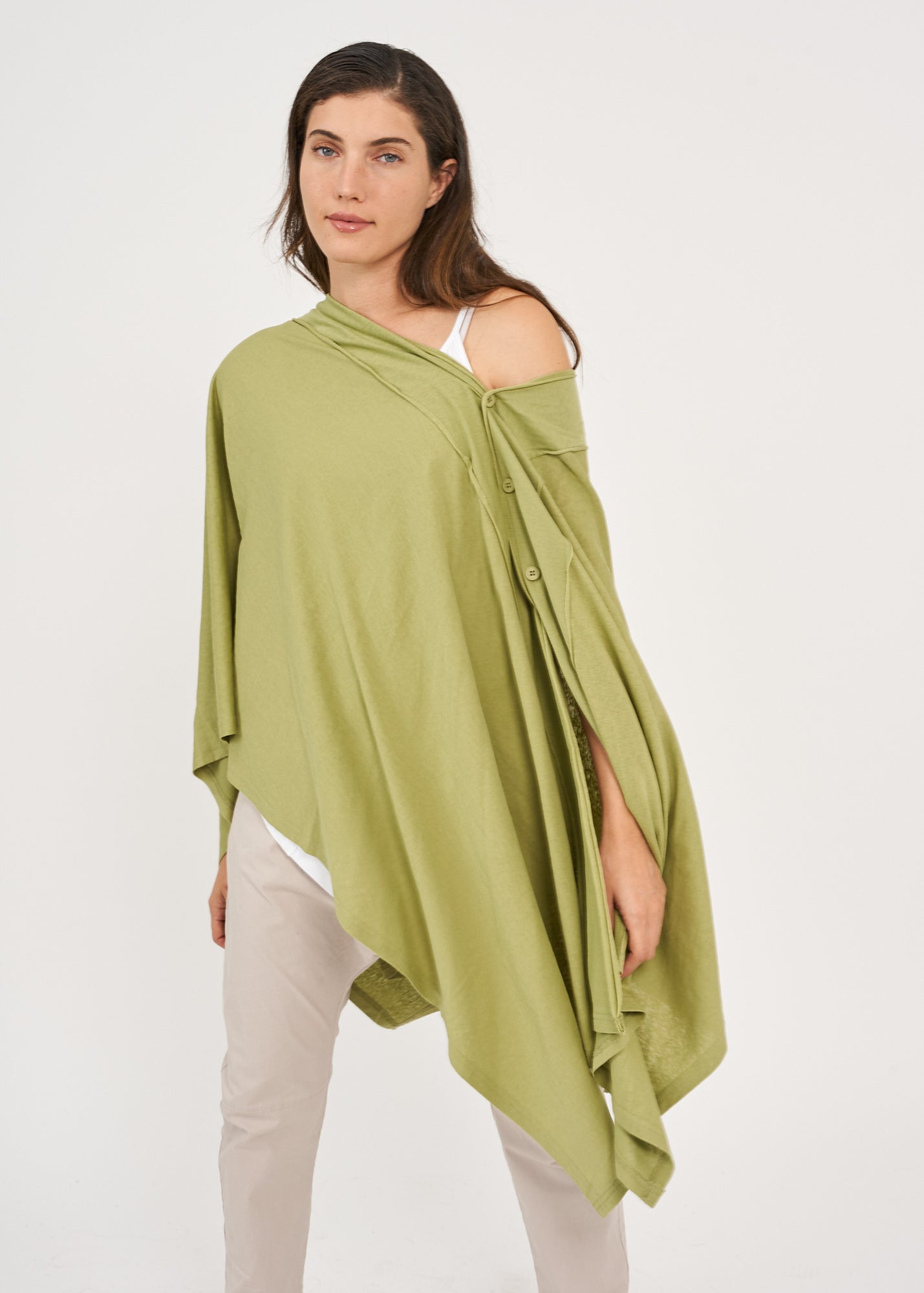 Slim green button-down top
