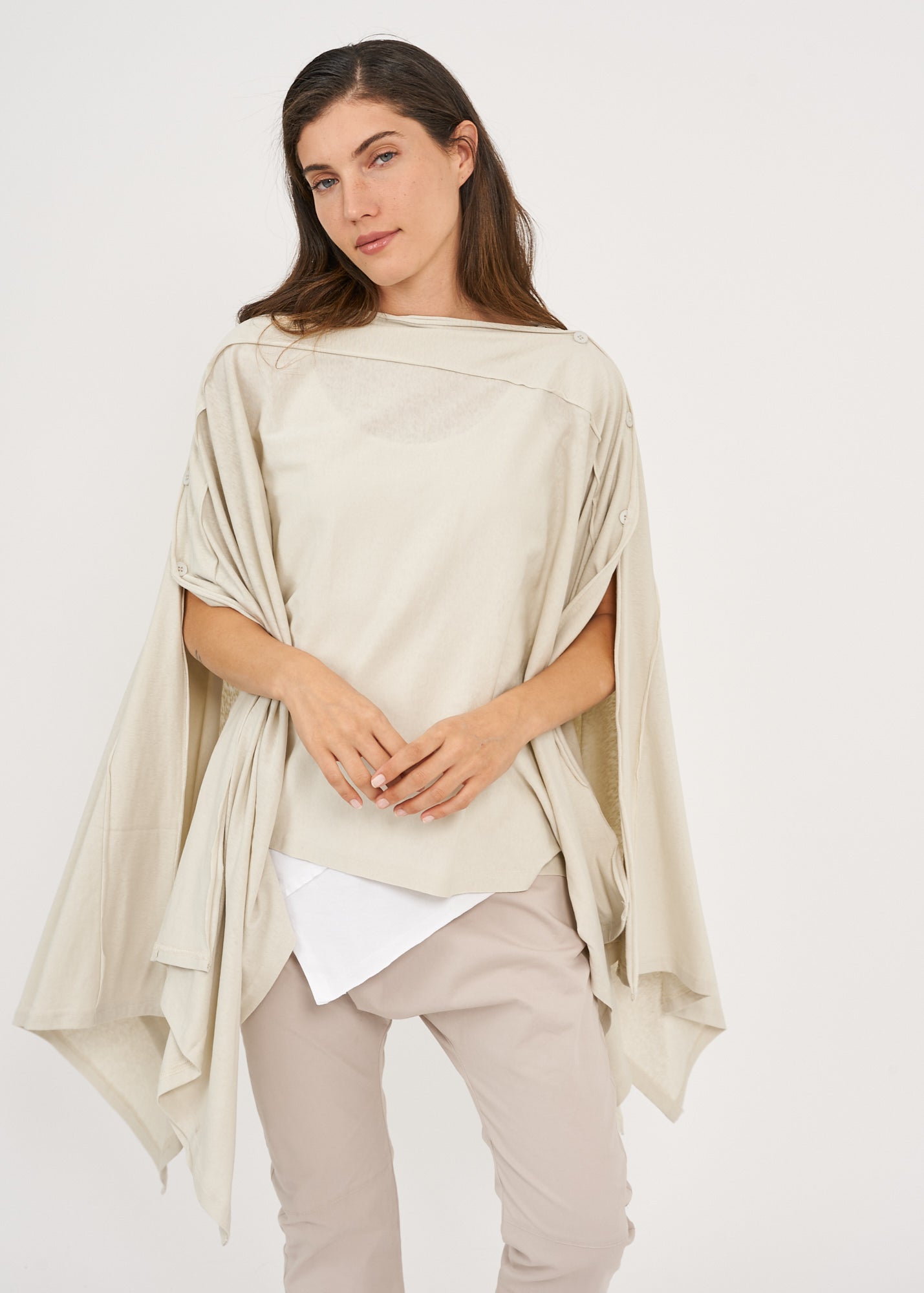 Slim top with buttons Stone