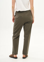 Dark green wide half-belt pants