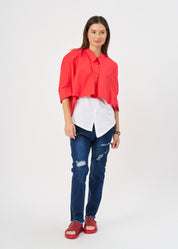 מכופתרת צווארון עמוק אדום