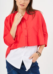 מכופתרת צווארון עמוק אדום