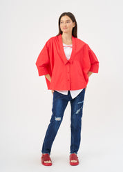 מכופתרת צווארון עמוק אדום