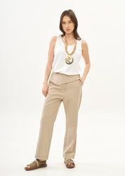 Brown wide half-belted pants