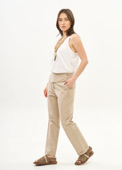 Brown wide half-belted pants