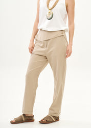 Brown wide half-belted pants