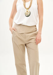 Brown wide half-belted pants