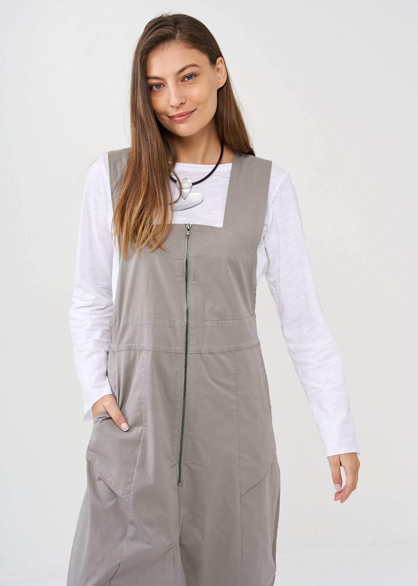 אוברול שקי רוכסן קידמי אפור