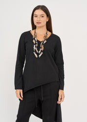 חולצה שרוול ארוך מפתח וי גב ארוך שחור