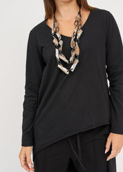 חולצה שרוול ארוך מפתח וי גב ארוך שחור