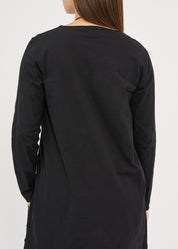 חולצה שרוול ארוך מפתח וי גב ארוך שחור