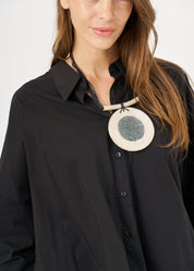 Large round black paper mache pendant necklace