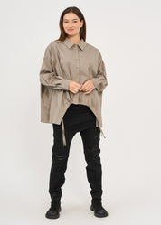 חולצה מכופתרת שרוך כיווץ חום