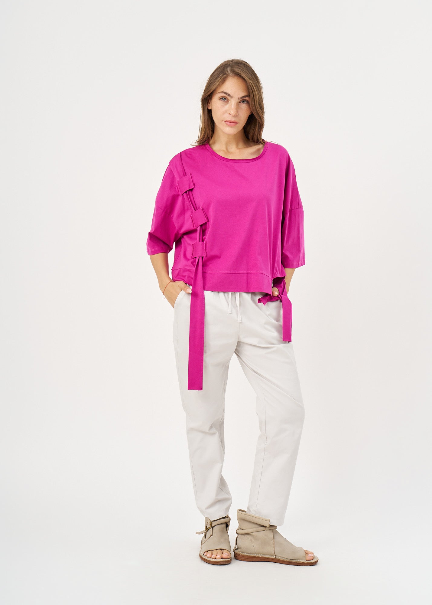 חולצה שרוול קצר סרט בצד סגול